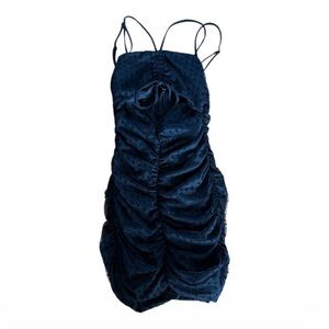 NBD black Dress  Textured velvet heart Detail mesh overlay ruched cut out front